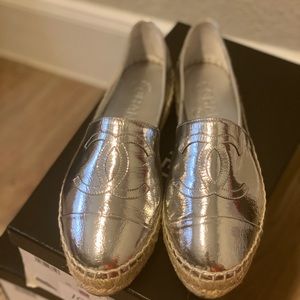 Brand New Chanel Silver Espadrilles